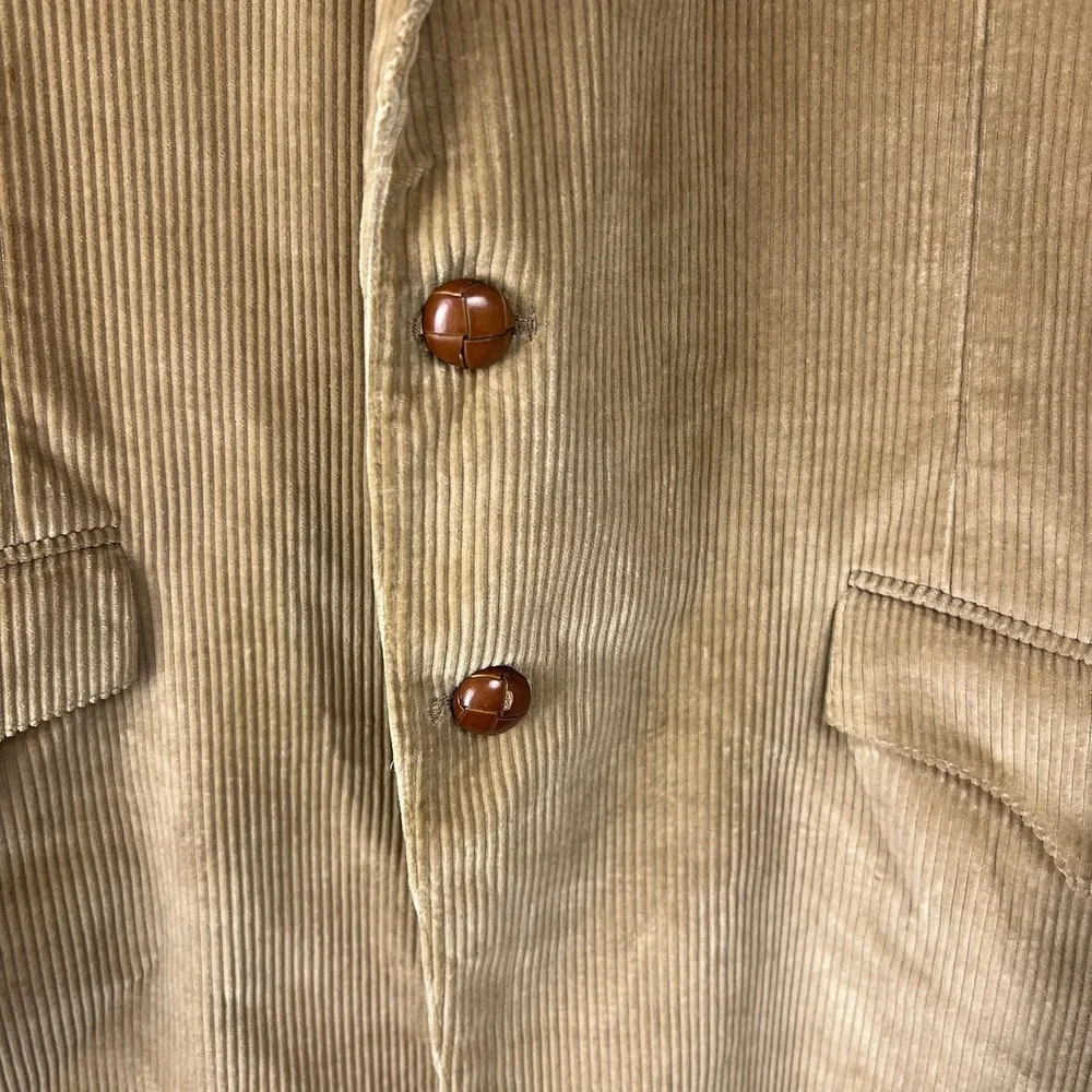 Vtg Tan Corduroy Western Blazer Suede Elbow Patches Tan Camel Sport Coat 44R